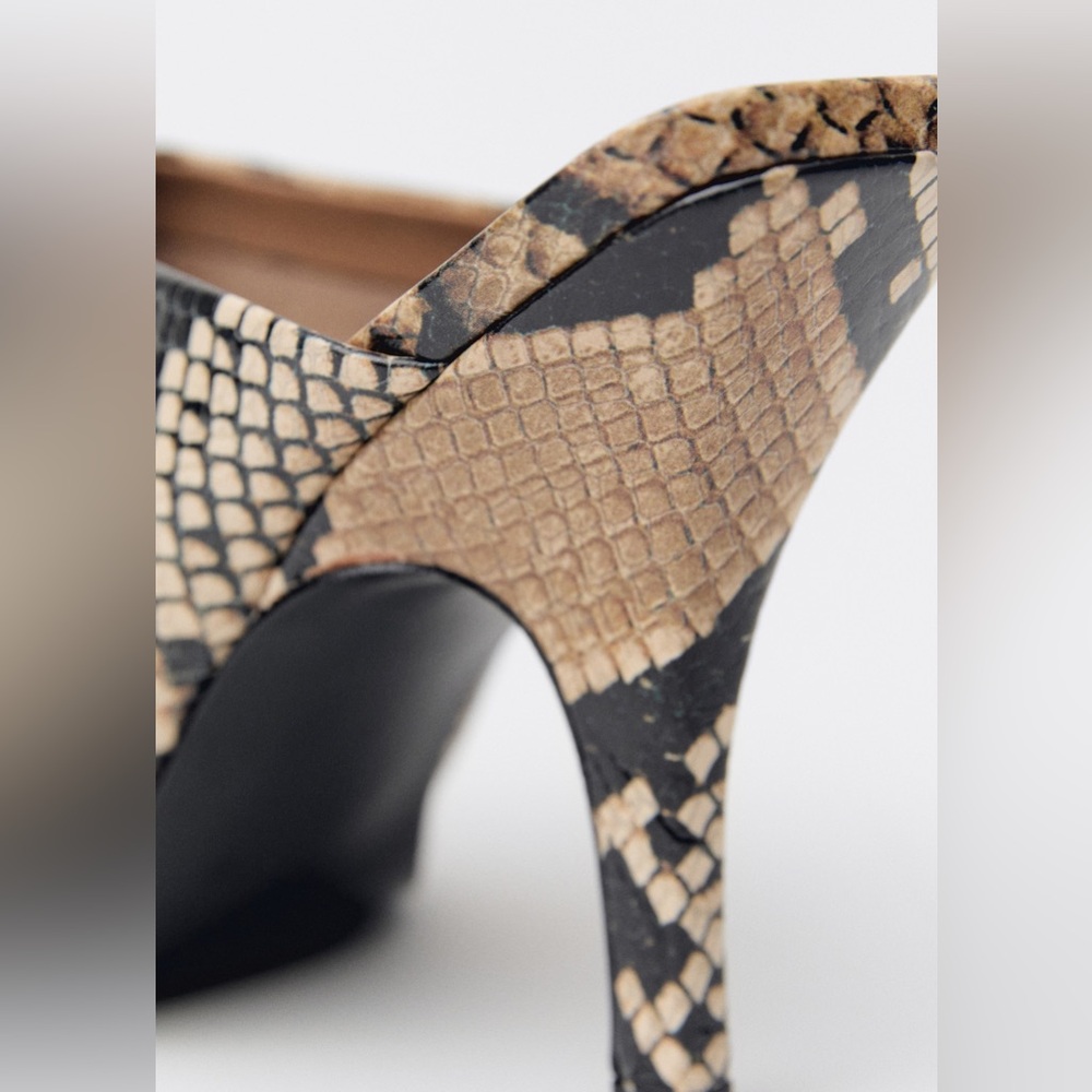 Mango Snake-Print Mule Heels in Beige and Black - Picture 7 of 11